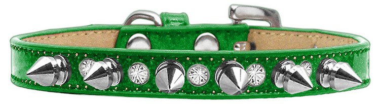 Crystal and Silver Spikes Dog Collar Emerald Green Ice Cream Size 16